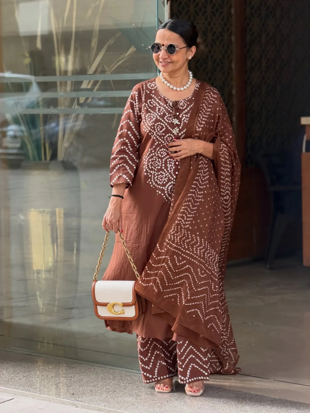 Gangori Bandhej Chocolate Kurta Set